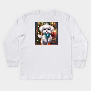 Cute Maltese Dog Drawing Kids Long Sleeve T-Shirt